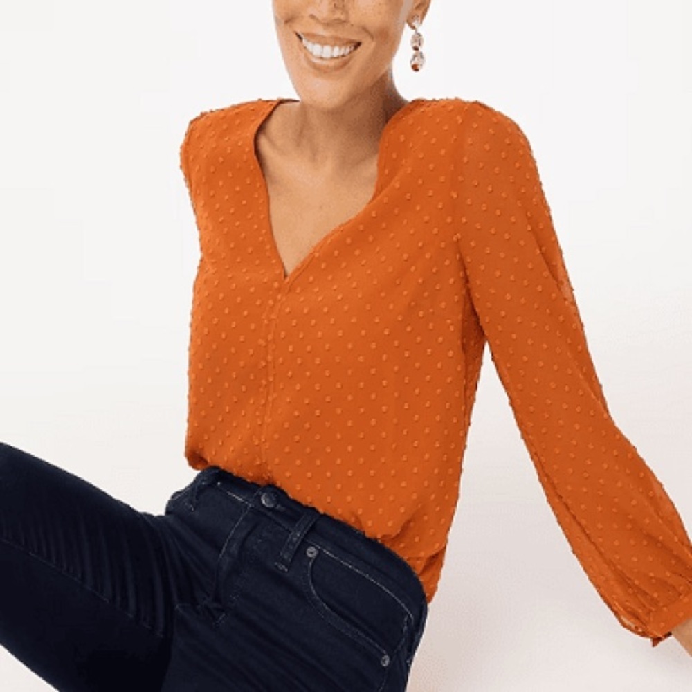 J. Crew Orange V Neck Long Sleeve Blouse Size XS